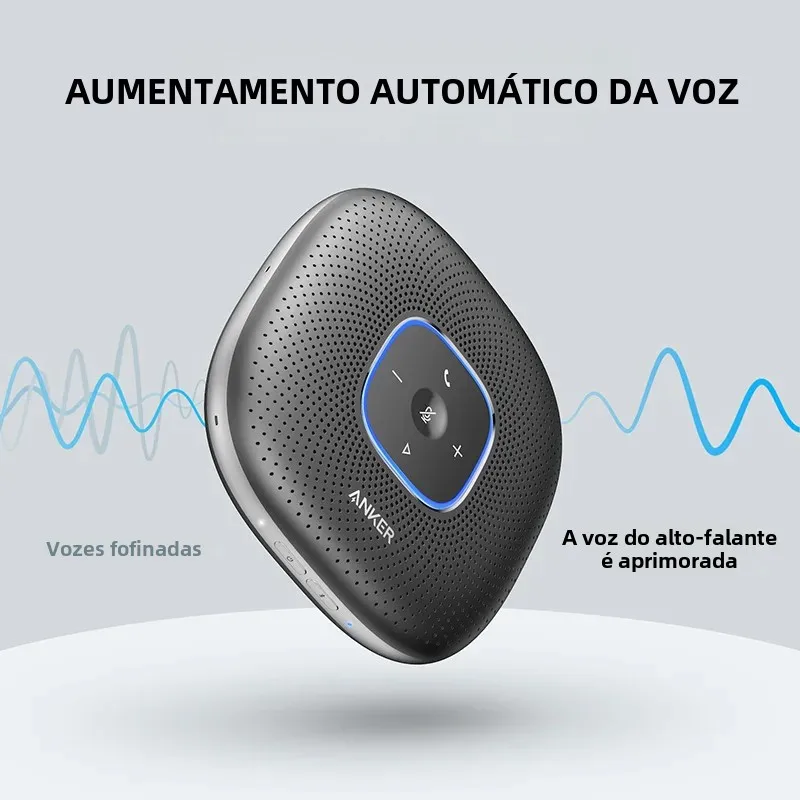 Anker-PowerConf 블루투스 스피커폰 회의 스피커, 6 마이크 포함, 향상된 음성 픽업, 24 시간 통화 시간