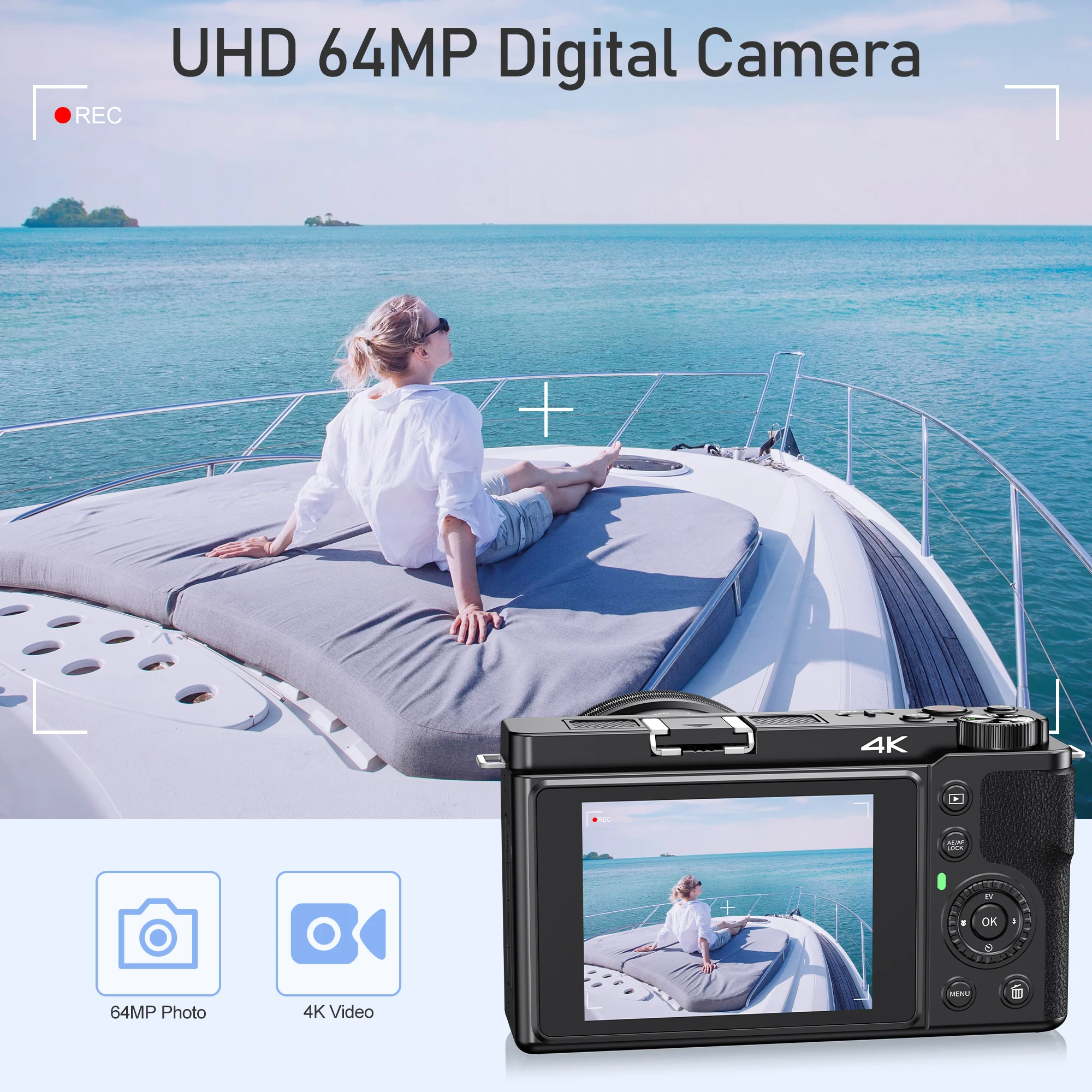 Câmeras digitais 4k para fotografia, zoom óptico 12x, câmera de vídeo vlog para youtube 64mp, wi-fi, foco automático, câmera dslr ao vivo