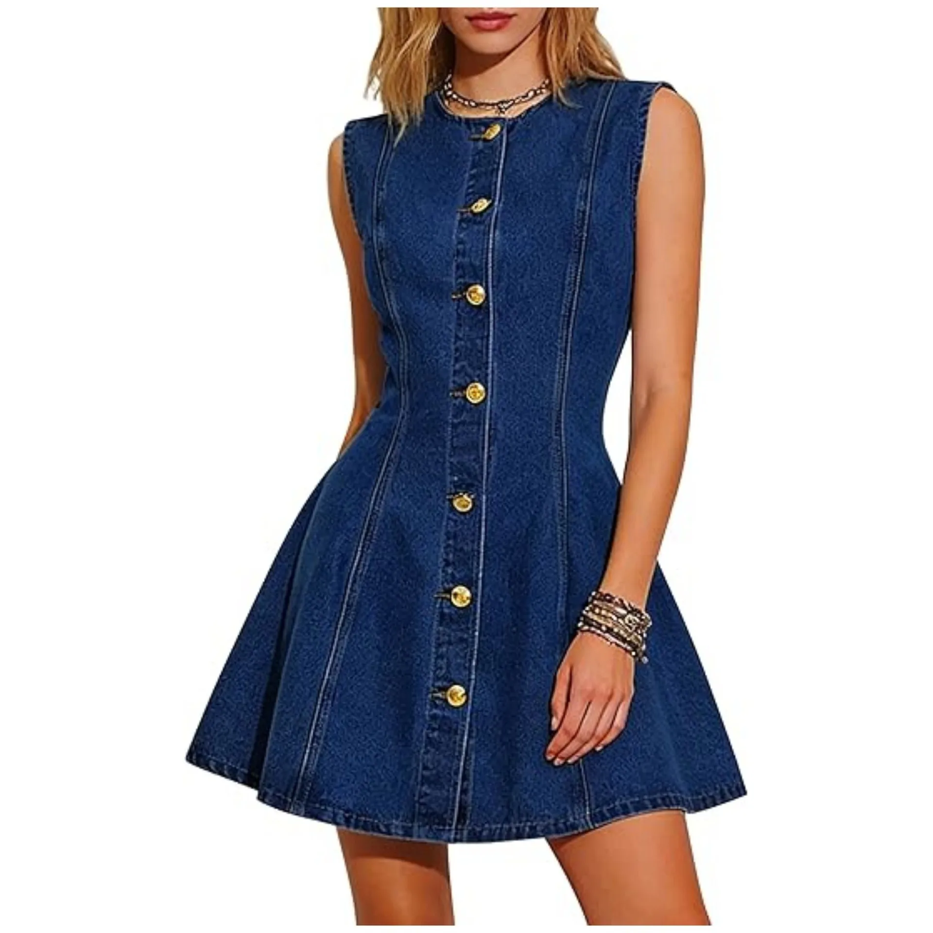 Sleeveless Button Front Dress Slim Fit Elegant with Open Front Cardigan Style Midi Length High Waist Women Dress for Spring