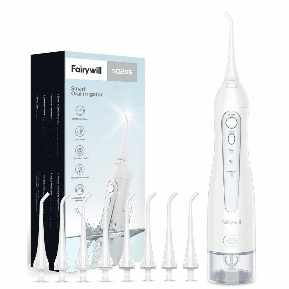 Fairywill-irrigador bucal recargable, portátil, 3 modos, tanque de agua para dientes, limpiador de dientes impermeable, 300ML