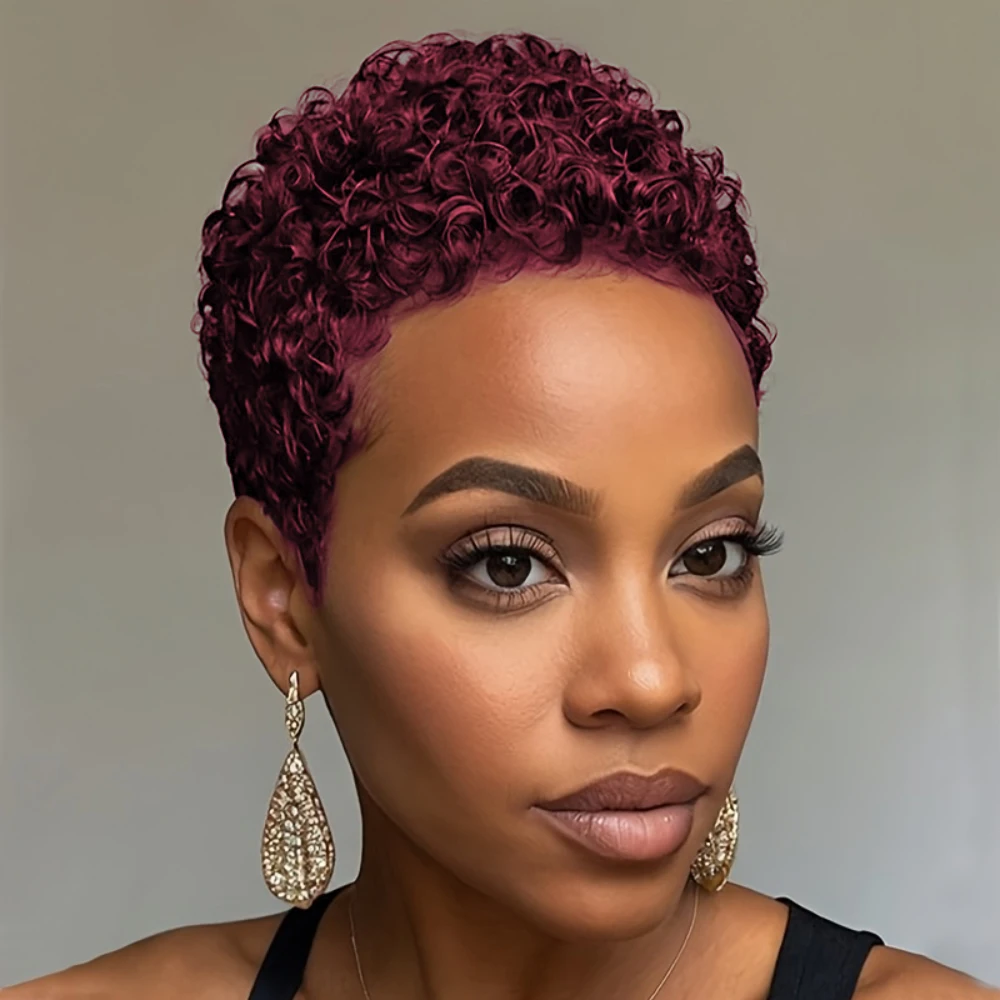 150% densidade 4 Polegada máquina completa feita peruca curta afro encaracolado peruca de cabelo humano afro curto perucas para mulheres pixie corte peruca cabelo humano