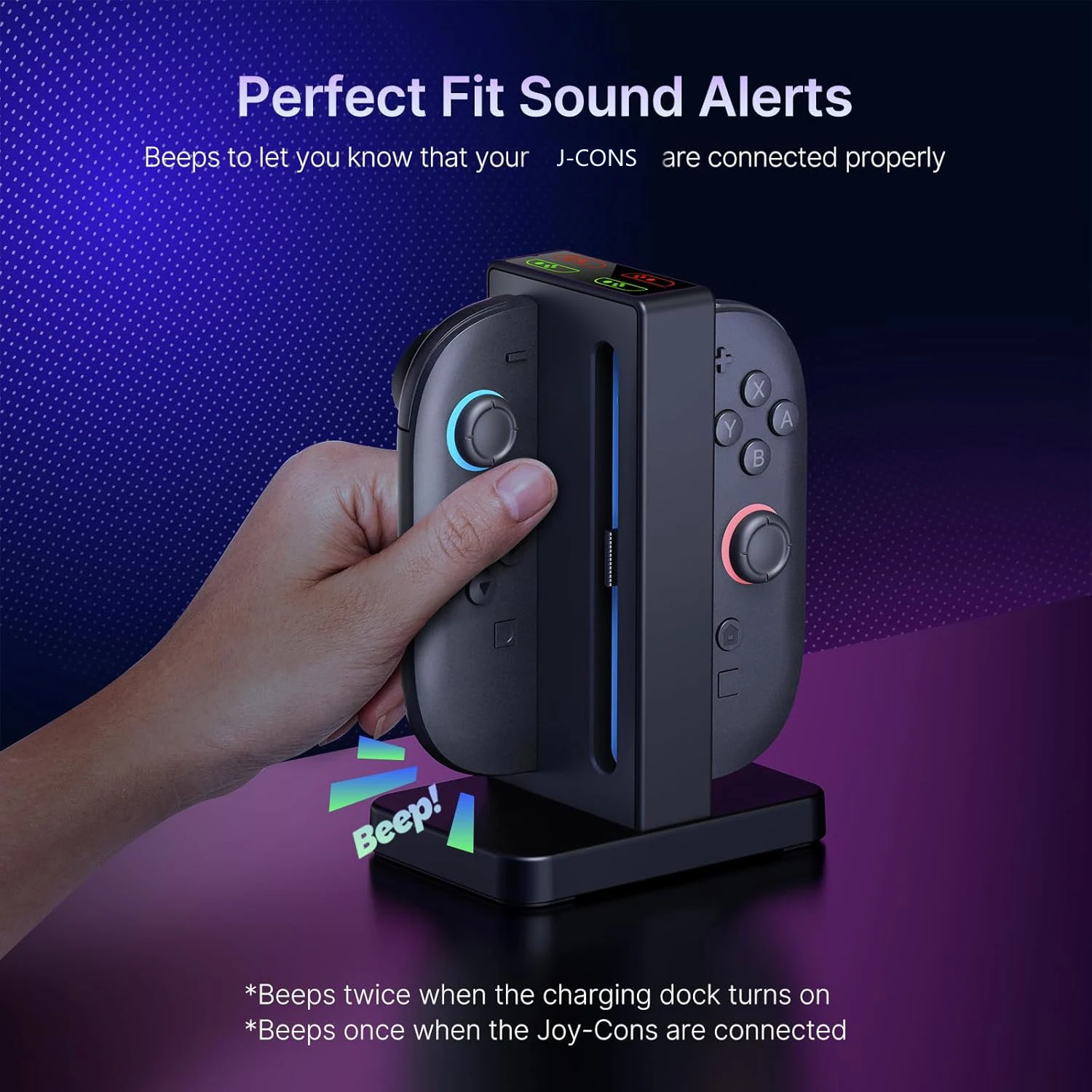 شاحن تحكم معزز لجهاز نينتندو سويتش 2، قاعدة شحن للتحكم Joy Con مع تنبيهات صوتية ومؤشر شحن #4