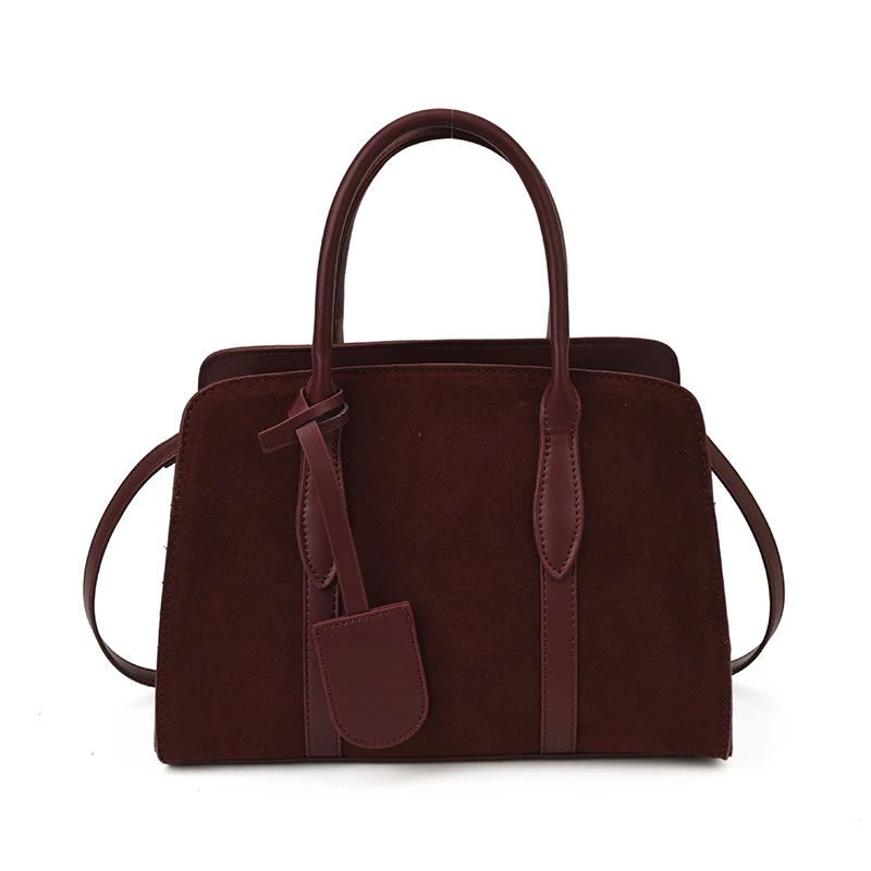 Retro Faux Suede Hand-held Top-handle Boston Bags for Women 2025 Autumn New Style Pure Color Large Capacity Shopper Shoulder Bag