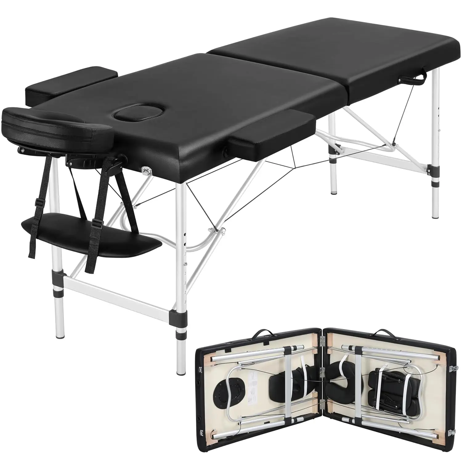 Portable Massage Table Foldable, Adjustable Salon Lash Bed, Black