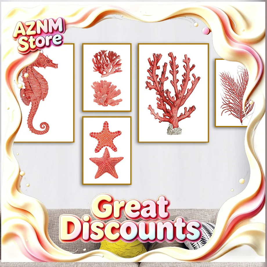 Marine Life Hippocampus Starfish Coral Wall Art Canvas Painting Nordic Posters And Prints Pictures For Living Room Home Decor