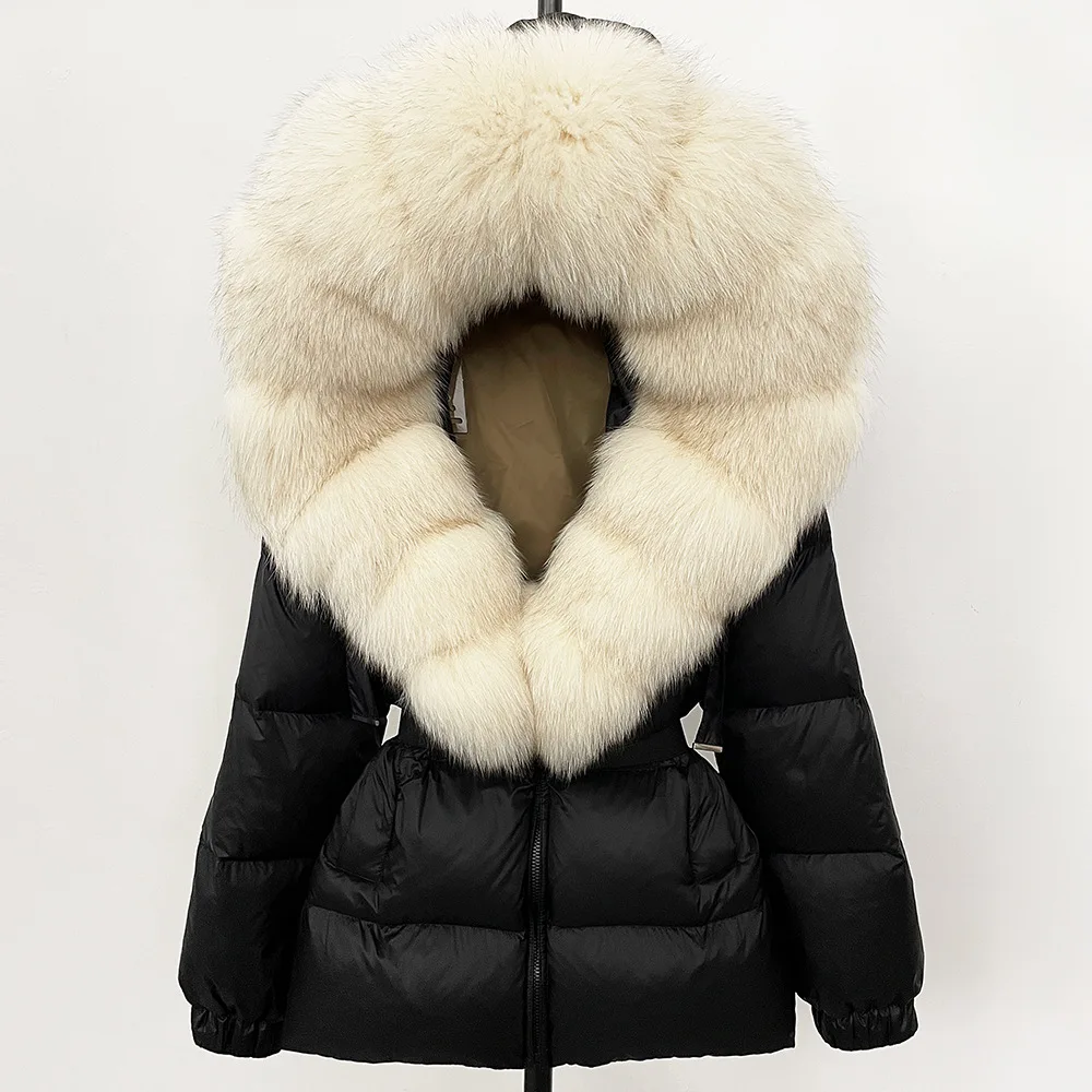 2025 Winter Puffer Jacket Women Real Fox Fur Hooded Thick Warm 90% White Duck Down Coat Female Parkas