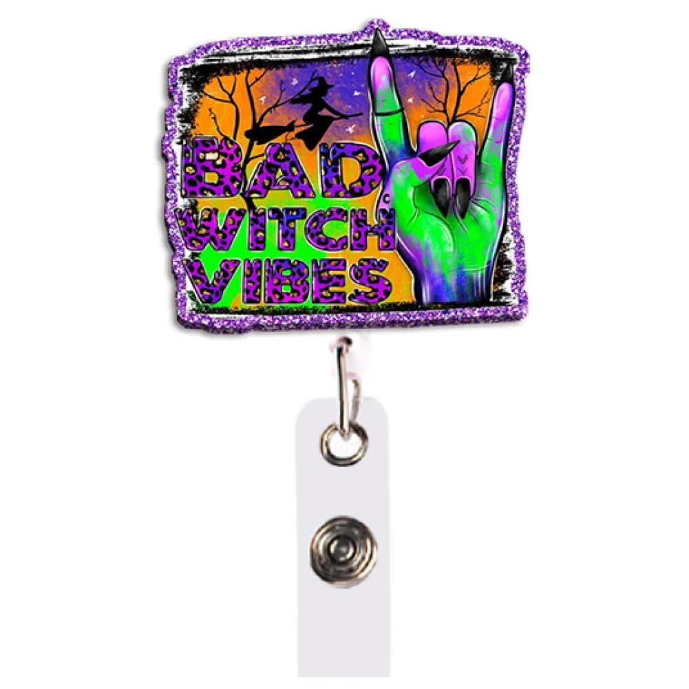 Kawaii Halloween Badge Reel Retractable ID Holder Pumpkin Witch Hat Skull Purple Green Gift for Teacher Office Work Party Crew