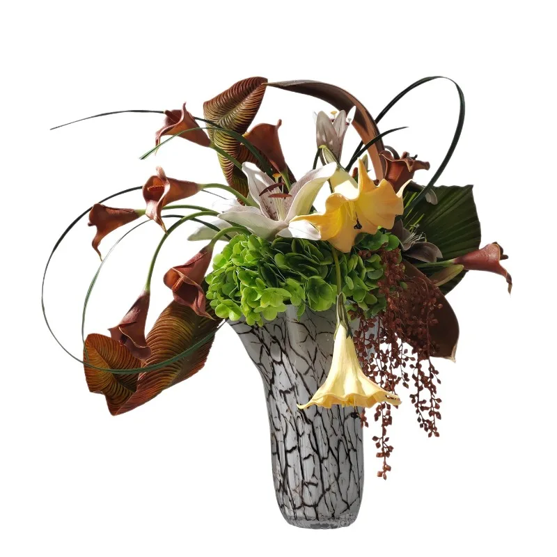 New Chinese-style simulated flower art ornaments, living room entrance decorations, fake flowers, light luxury flower utensils