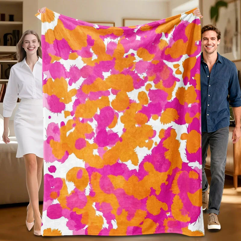 

Цельное фланелевое одеяло розового и оранжевого цвета с цветочным принтом, мягкое, подходит для дивана, кровати, офиса, всесезонного использования.