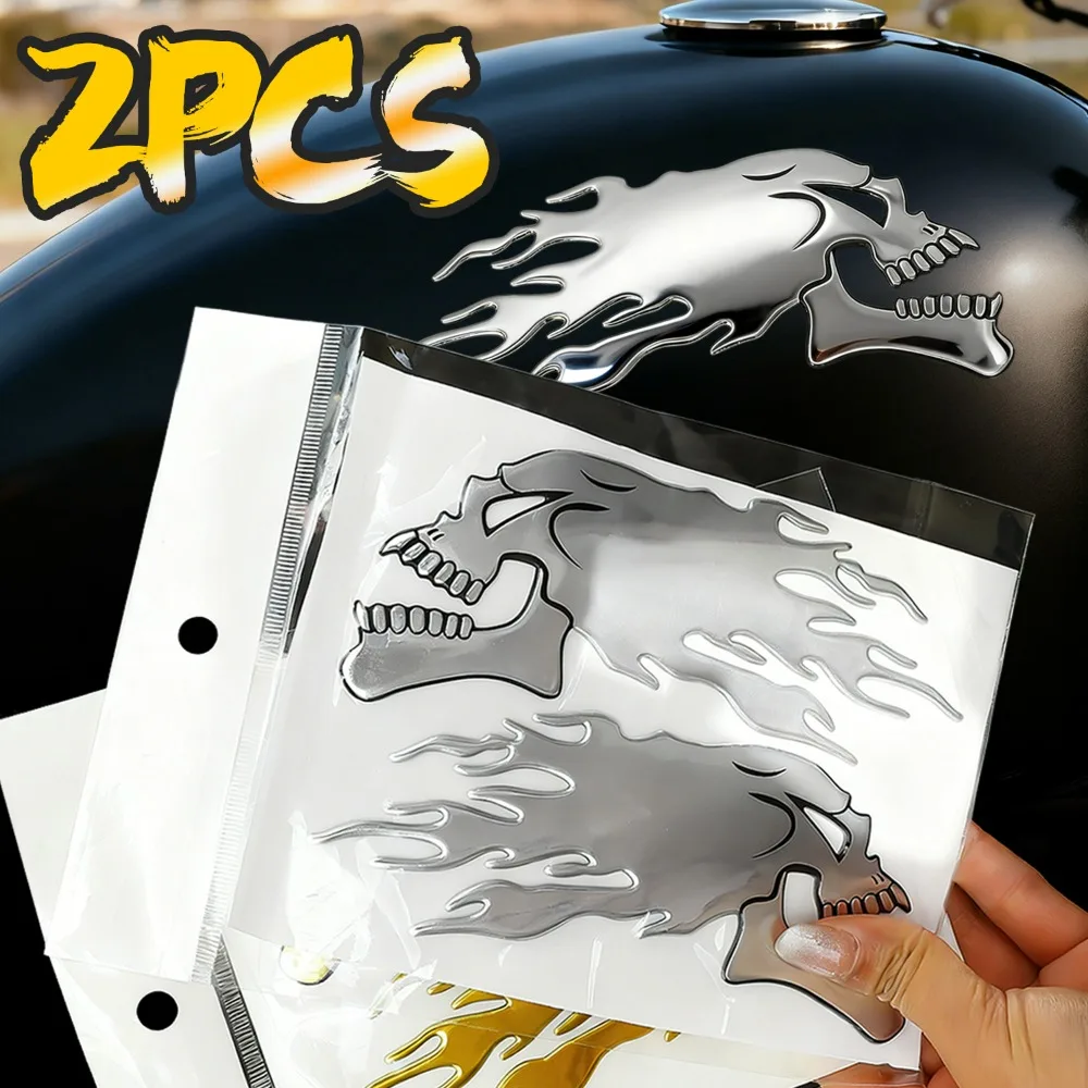 

Flame Skull Car Sticker Drop Glue 3D Ghost Skull Head Motorcycle Fuel Tank Decor Stickers Waterproof Personalized Emblem Badge