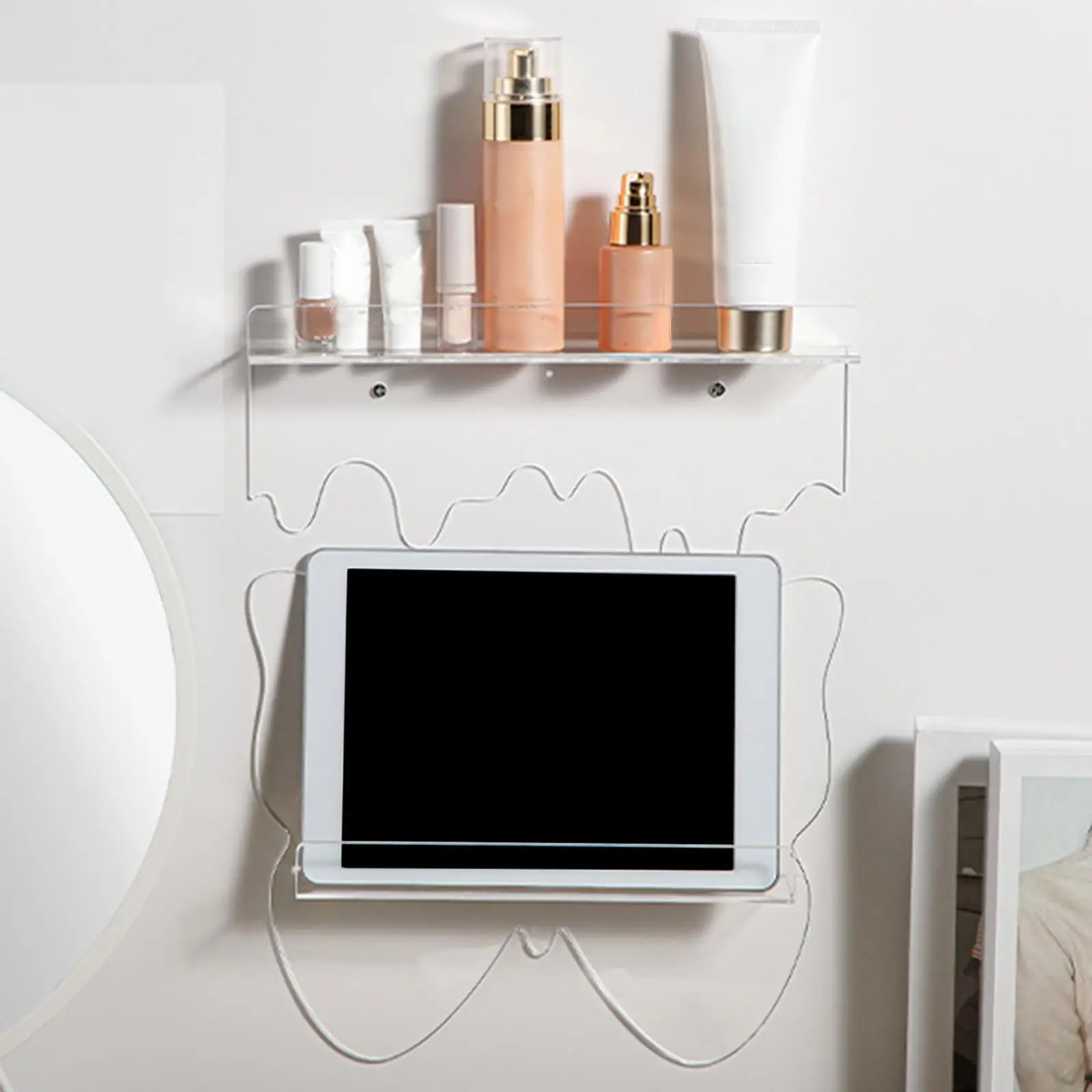 Clear Acrylic Floating Wall Shelf Modern U Shaped Wall Display Shelf Spice Shelf Organizer for Bathroom Kitchen for Collectibles