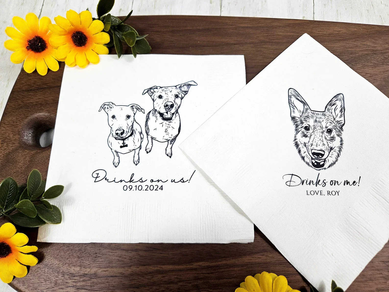 Custom Pet Cocktail Napkins for Weddings and Special Events, Personalized Wedding Napkins with Dog Cat Illustrations Custom Wedd