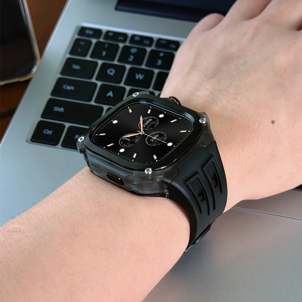 Luxury Modification Kit for Apple Watch Series Ultra 3 2 1 49MM Silicone Strap Stainless Steel PC Case for iWatch Ultra Mod Kit