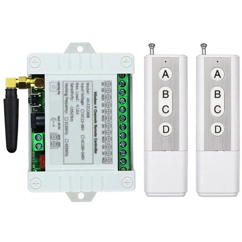 Universal Wireless Remote Control DC 12V 24V 36V 4CH 10A Relay Receiver Module RF Switch Remote Control For Gate Garage Opener