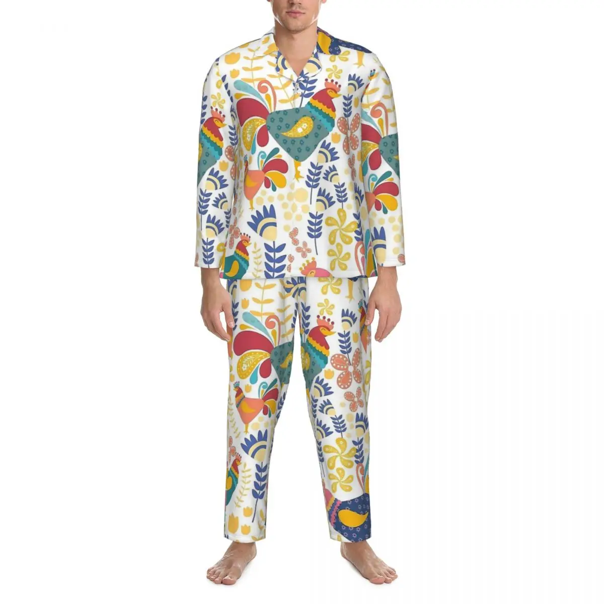 

Охлаждающий пижамный комплект с цыплятами, осенний цветочный принт, романтическая домашняя одежда для сна, мужской комплект из 2 предметов, свободный домашний костюм большого размера на заказ, подарок