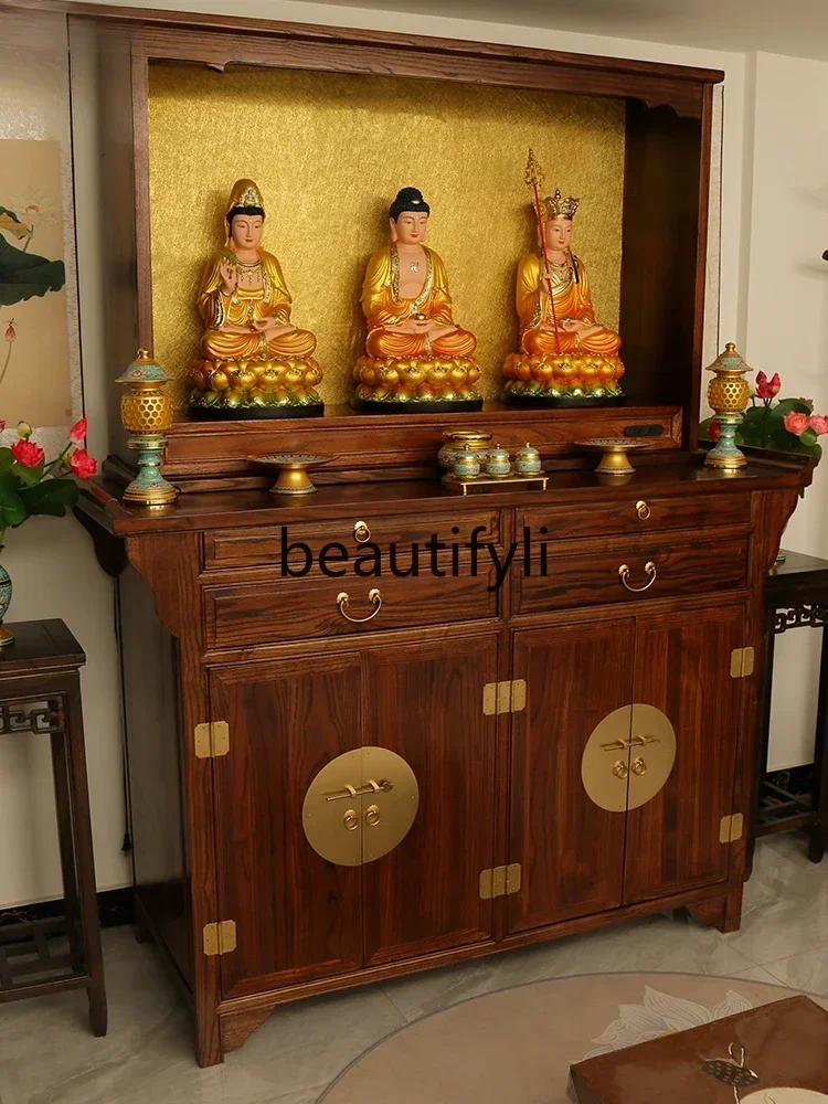 

LJYSolid wood table supply cabinet Chinese antique Buddhist platform household strip case incense case God of Wealth offering