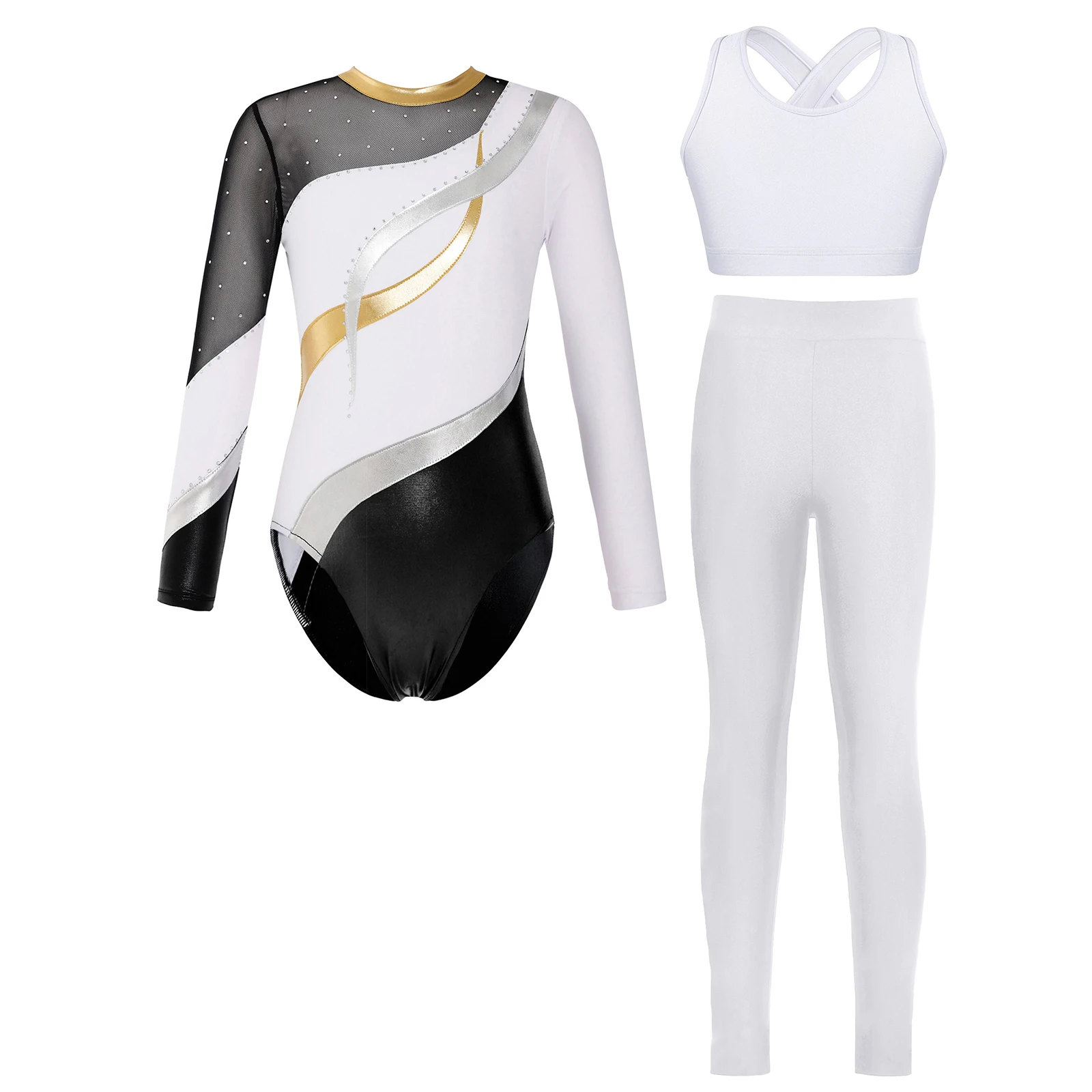Girls Ballet Dance Outfit Gymnastics Costume Kid Acrobat Figure Skating Leotard Dancing Leggings Ballerina Exercise Dancewear