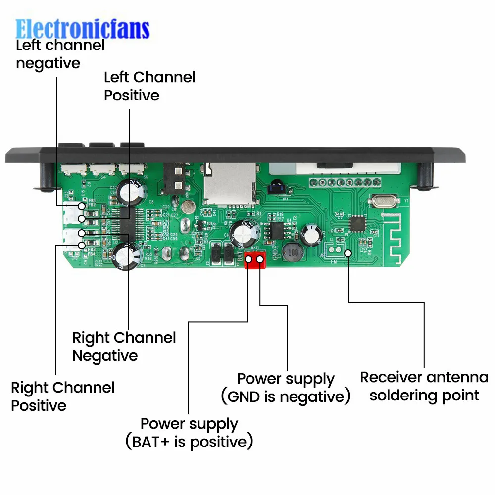 Bluetooth MP3 Decoding Board DC7V-24V Wireless Bluetooth Audio Remote Module Support TF Card USB FM Radio for Speaker