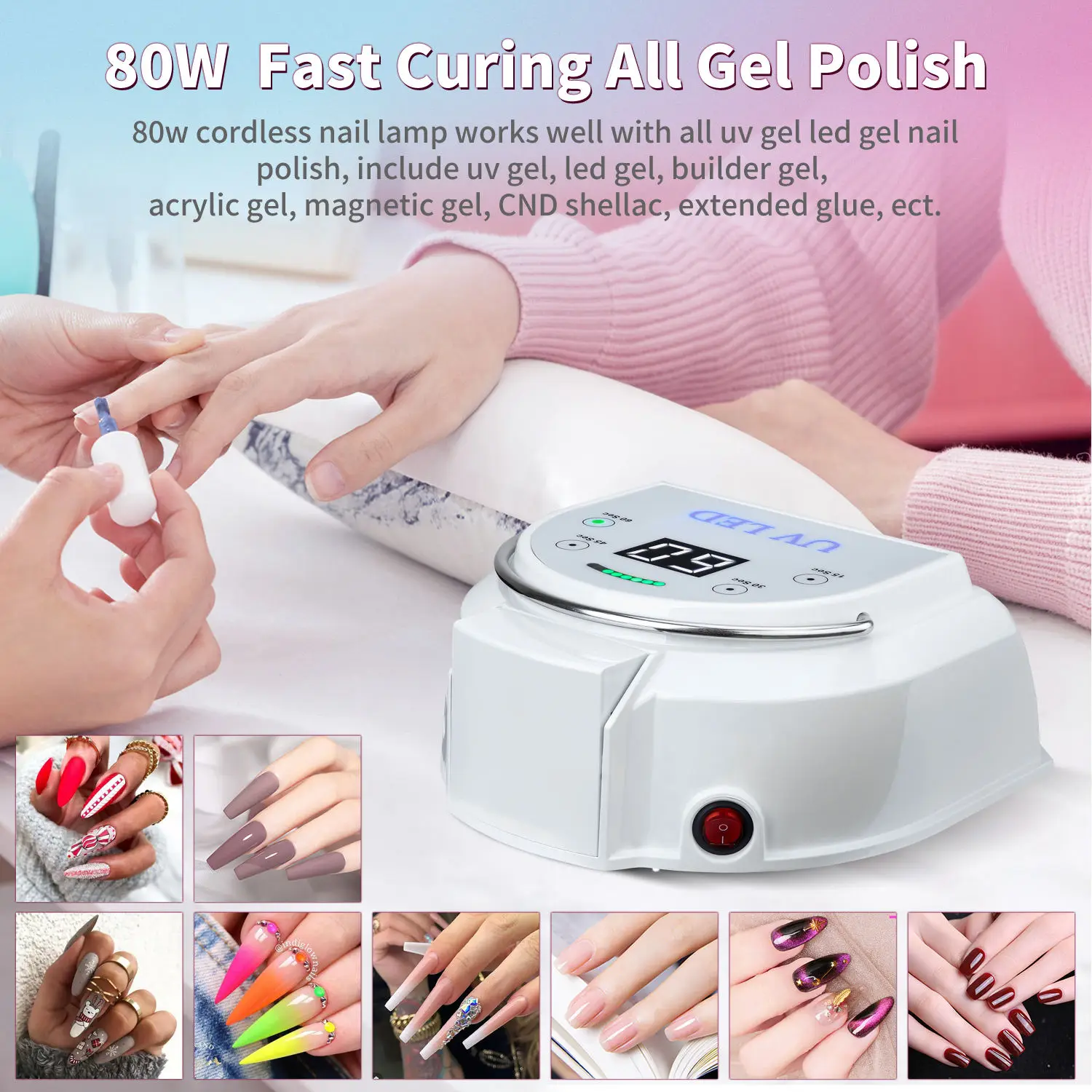 Classic style professional nail kit and uv lamp holographic l.e.d nail lamp wireless nail lamp for salon or home use