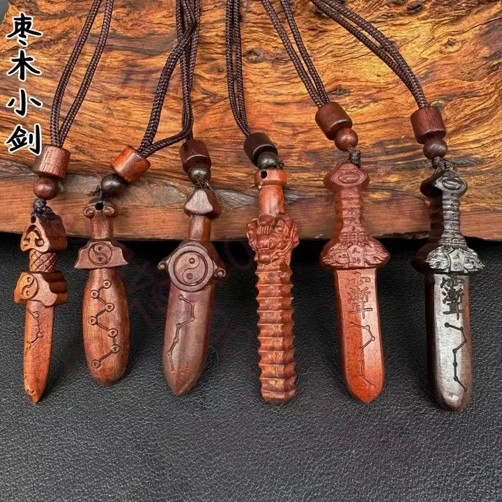 Jujube wood, seven stars Tai Chi five thunder small wooden sword with tassels