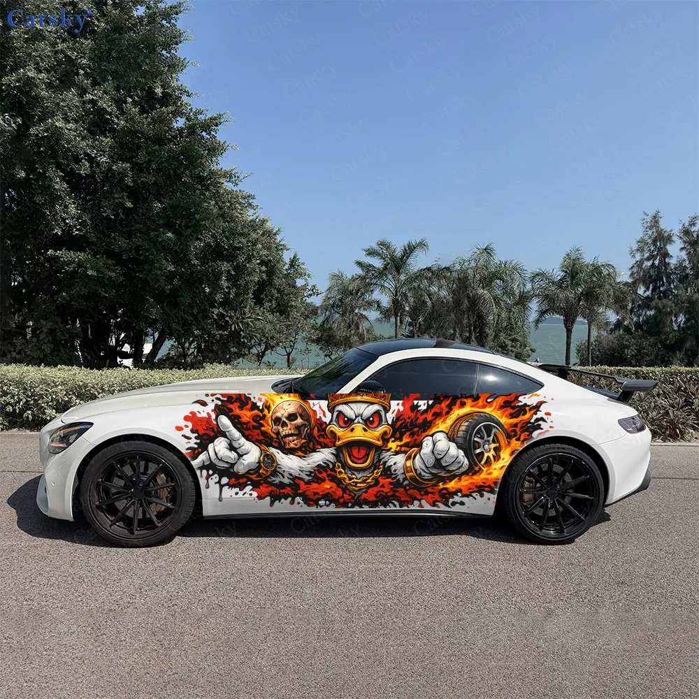 2Pcs flame Angry Duck Car Side Stickers, Automotive Door Side Graphics for Cars, Car Decoration Accessory