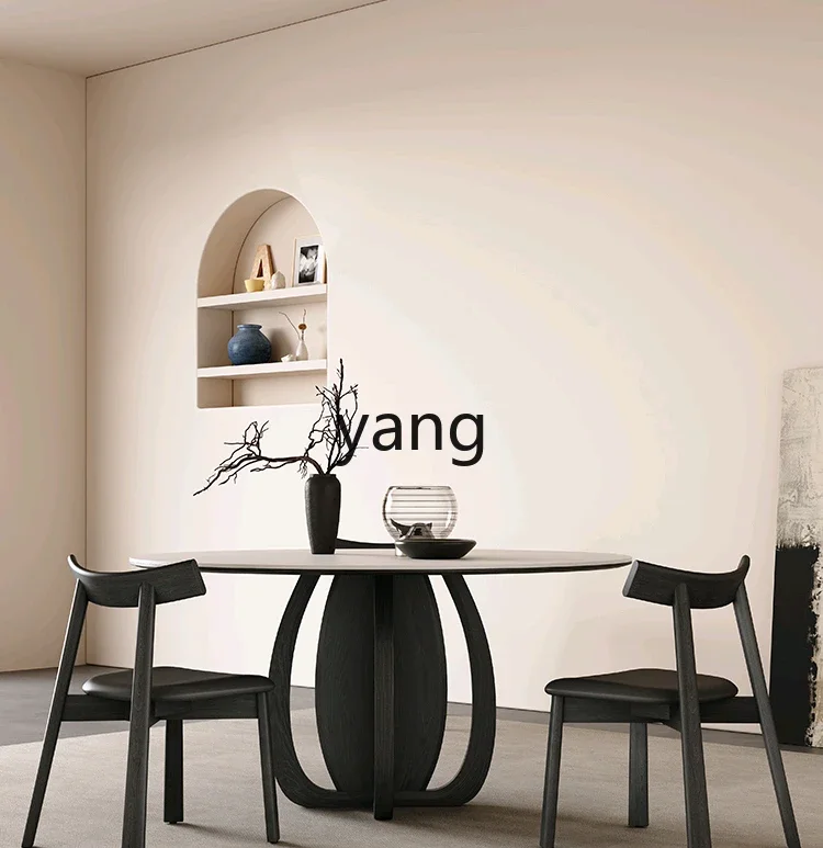 CX black solid wood round light luxury high-end 1 household full support rock slab dining table