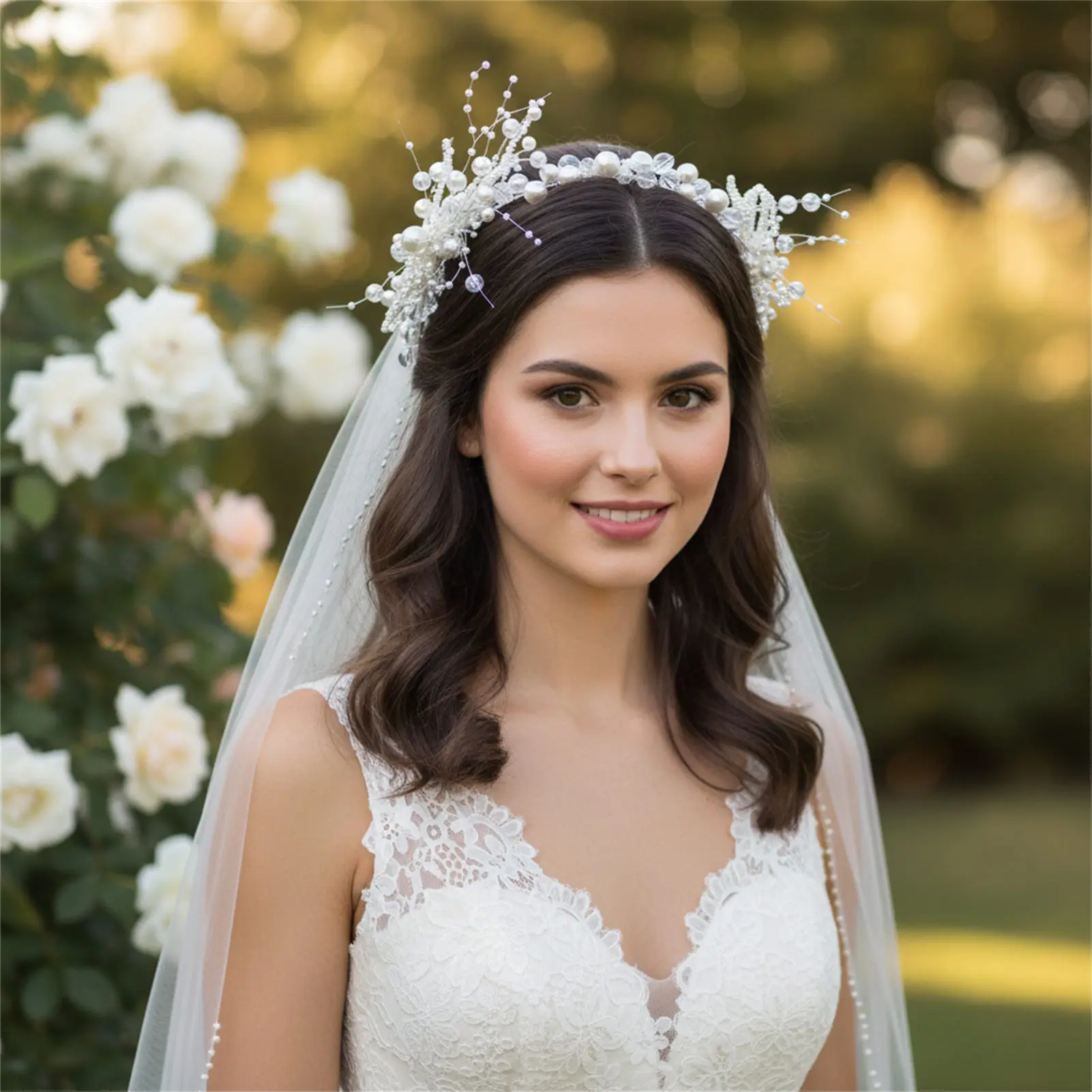 

Свадебная повязка на голову для женщин, украшенная стразами и жемчугом, аксессуар для волос невесты, цветочная диадема, тиара