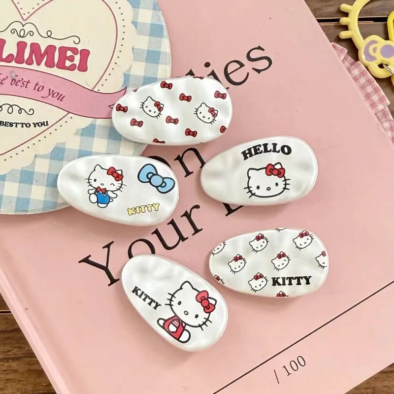 

Заколка для волос Sanrio Hello Kitty для женщин, аксессуары для волос с героями мультфильмов, жемчужно-белая заколка в виде утконоса, универсальная детская открытка для волос для девочек, подарок