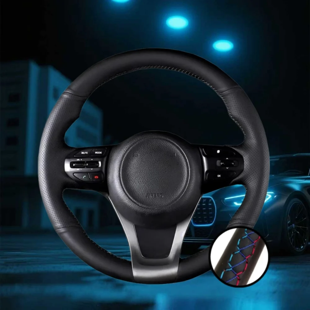 Capa de Volante Costurada à Mão Personalizada, Resistente ao Desgaste e Antiderrapante, em Couro Microfibra para Interior de Carro Kia K5 Optima 2014 2015