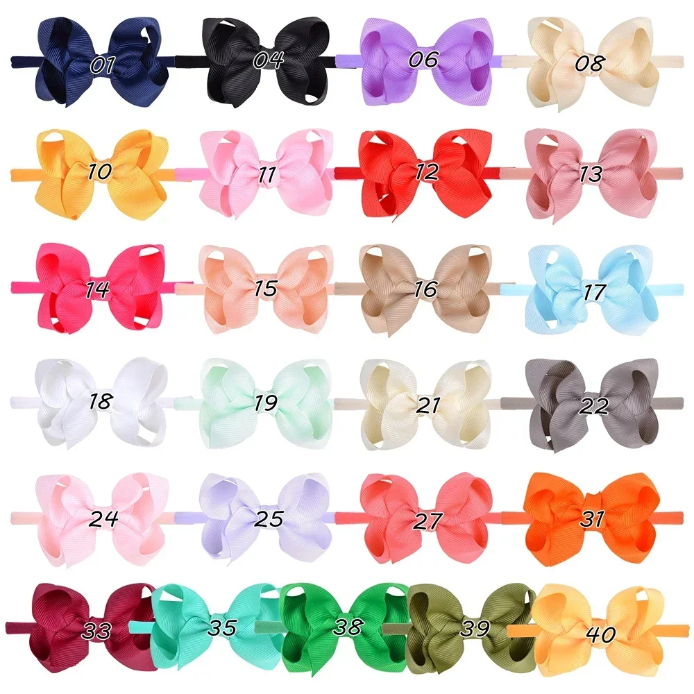 Handmade Elastic Hair Bands para meninas Solid Baby Headband Fita de grosgrain Bowknots Headwear para crianças, acessórios para cabelo, 3,15 polegadas