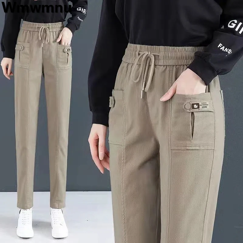 

Casual Elastic High Waist Ankle-Length Pencil Pantds Korean Slim Straight Pantalones Spring Fall Womens Trousers 2023 New