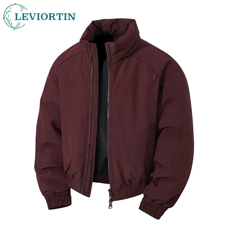 

Мужская зимняя новая модная и универсальная однотонная куртка с воротником-стойкой, повседневная свободная короткая теплая куртка с наклонными карманами