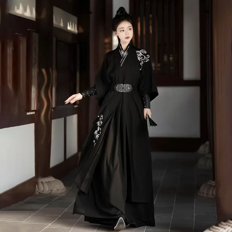 Song Dynasty Swordsman Hanfu Men Women Cool Bamboo Embroidery Traditional Costume INS Vintage Black Night Hero Cosplay DressSuit