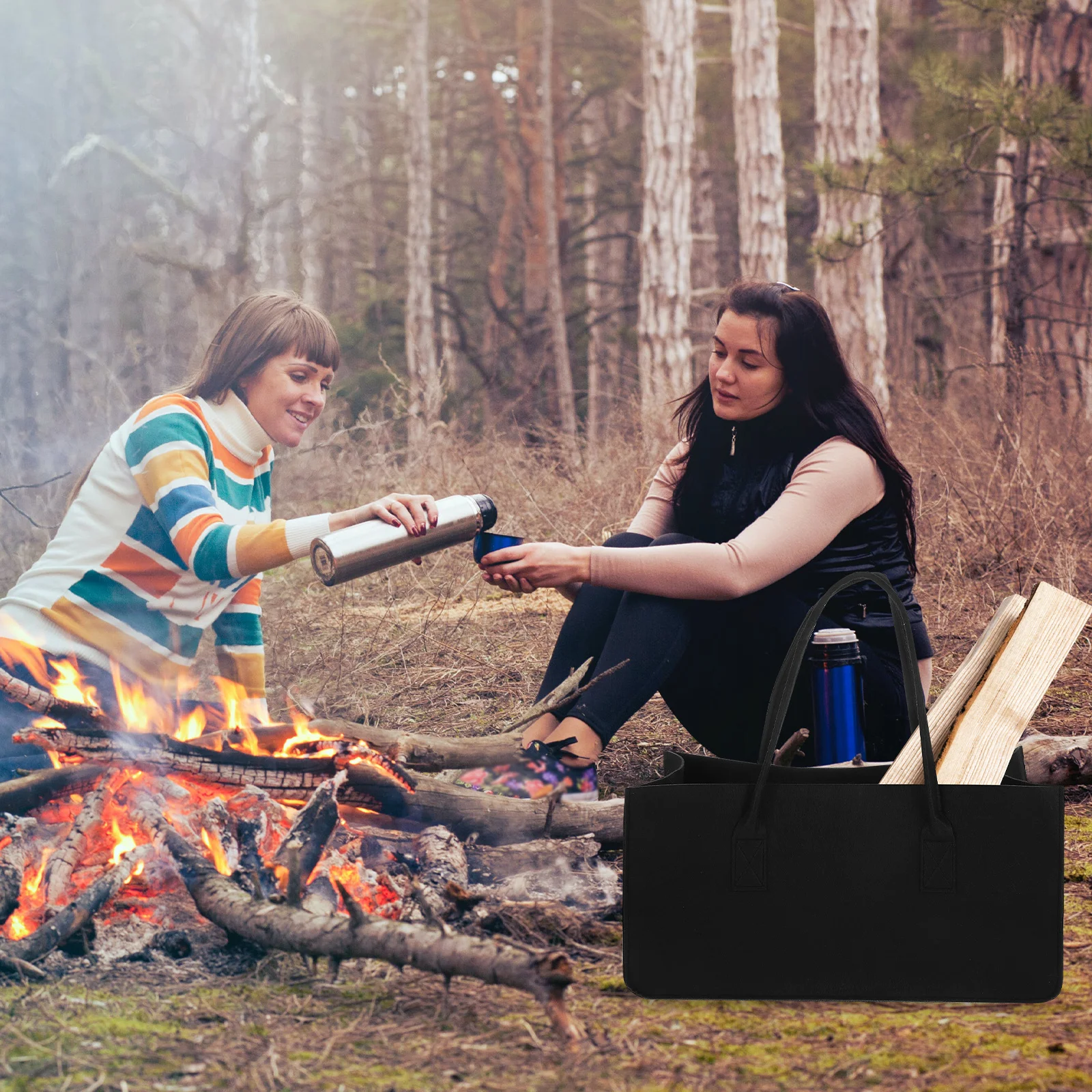 

Foldable Felt Firewood Bag Premium Storage Tote for Logs Garden Tools and Camping Accessories Heavy Duty Reusable Outdoor