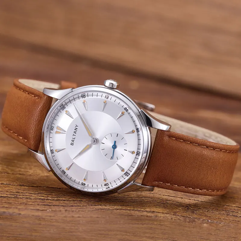Baltany Men Automatic Watch Pilot 38.5mm Manual Winding Mechanical Wristwatch Sapphire 50M Waterproof Small Second Dial ST1701