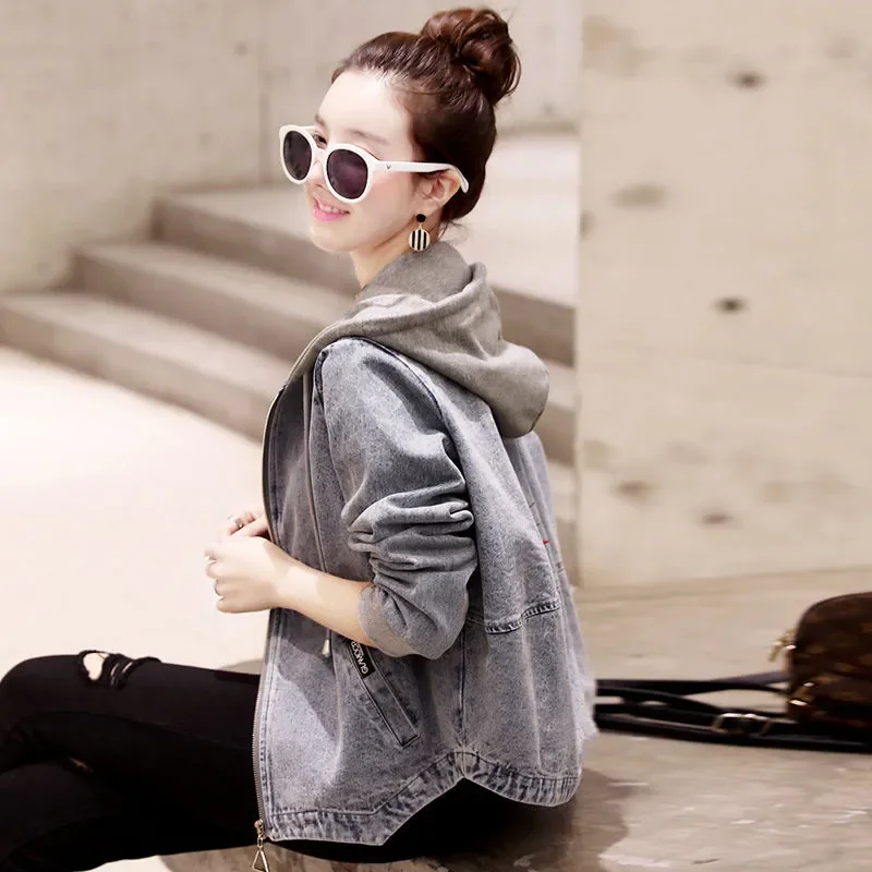 Casual Women's Zippered Hooded Jacket With Pockets And Spliced Design For Spring Autumn Wear