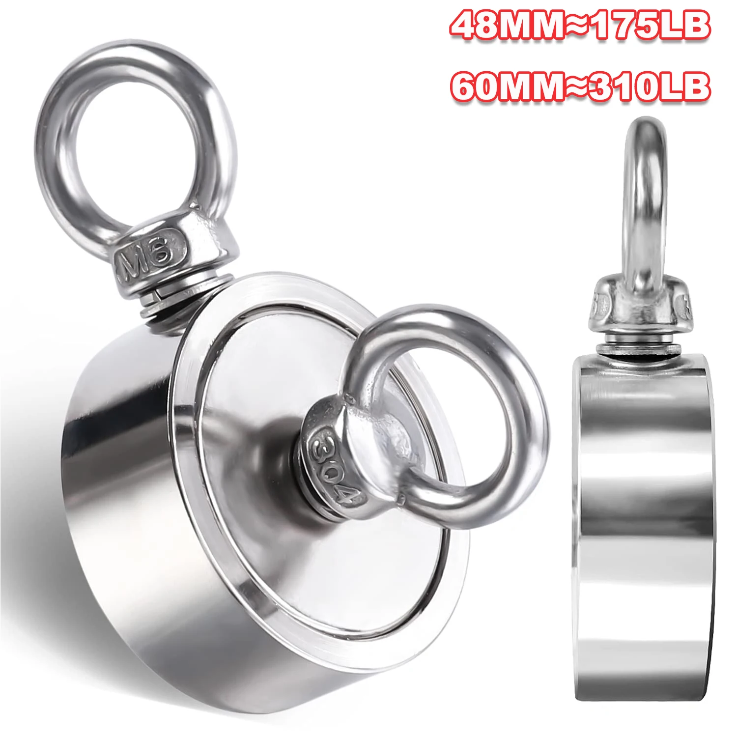 Super Power Salvage Fishing Magnetic 310lb Strong Neodymium Magnet Double Side Search Magnet Hook  M48mm-M60mm Stell Cup Holder