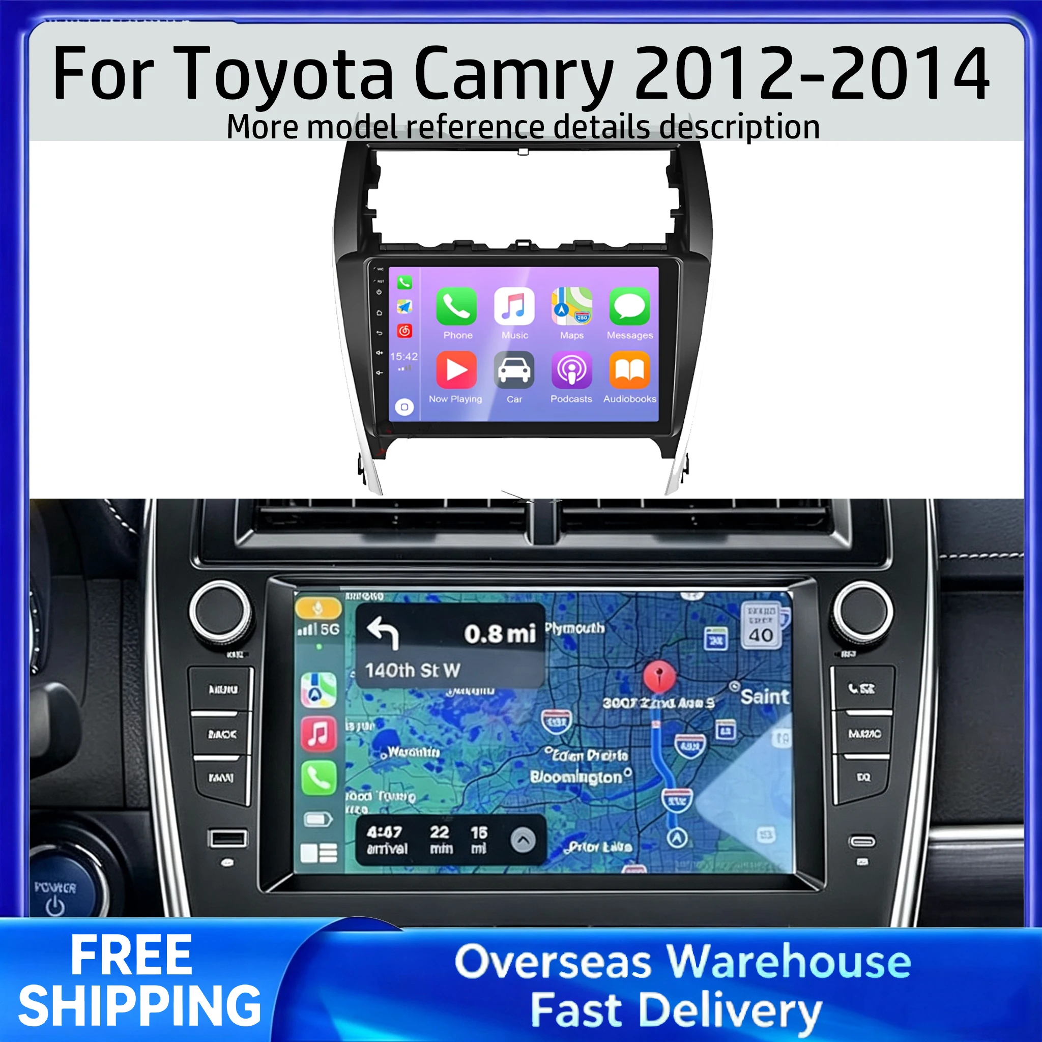 Car Intelligent Systems for Toyota Camry 2012-2014 Wireless for CarPlay Android 15 Bluetooth WiFi GPS Navigation 2+32G / 2+64G Multimedia
