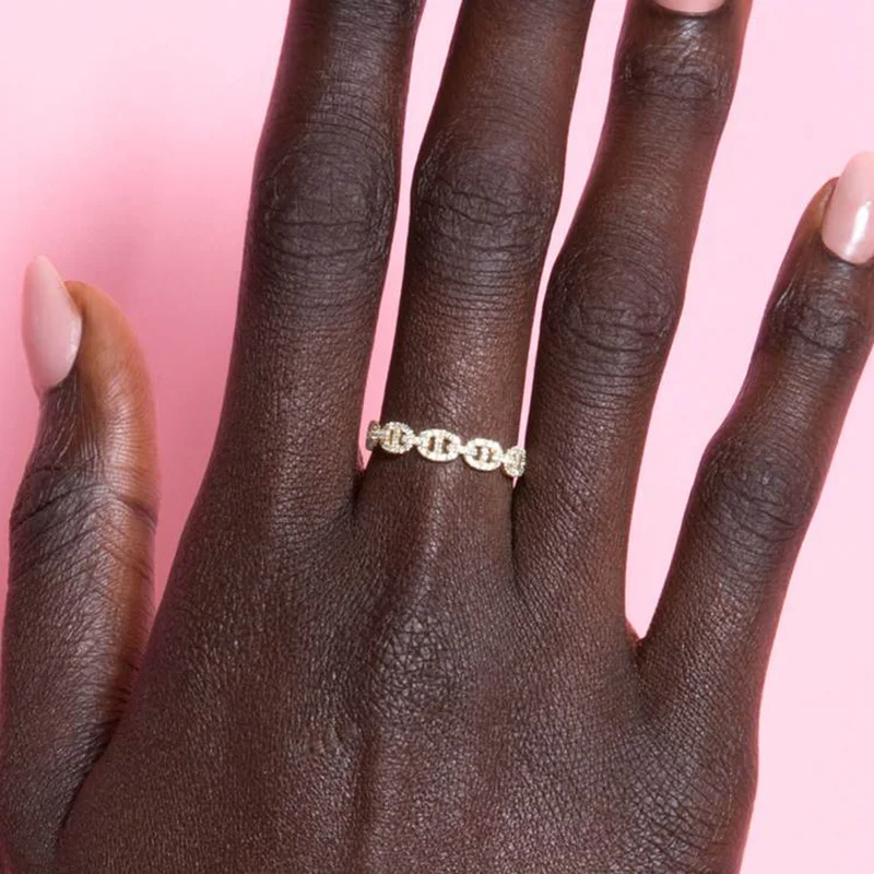 Hip Hop Link Ring for Women Gold Color Micro-inlaid Zircon Stacking Rings Female Jewelry Fashion Punk Accessories Wholesale R720 image 2
