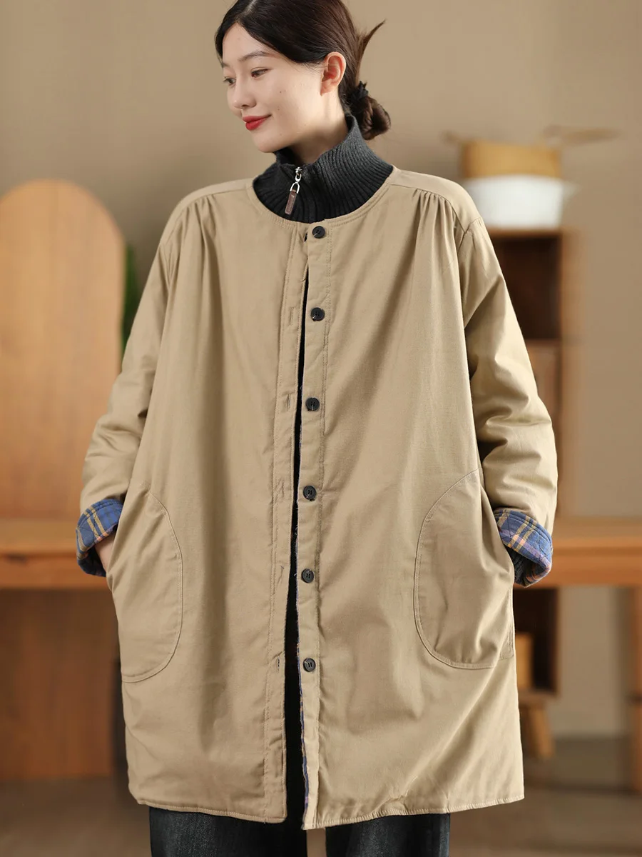 

Утепленное хлопковое пальто средней длины, двустороннее, зимнее, теплое, ветрозащитное, полностью хлопковое, фланелевое, в клетку, высокоплотная верхняя одежда