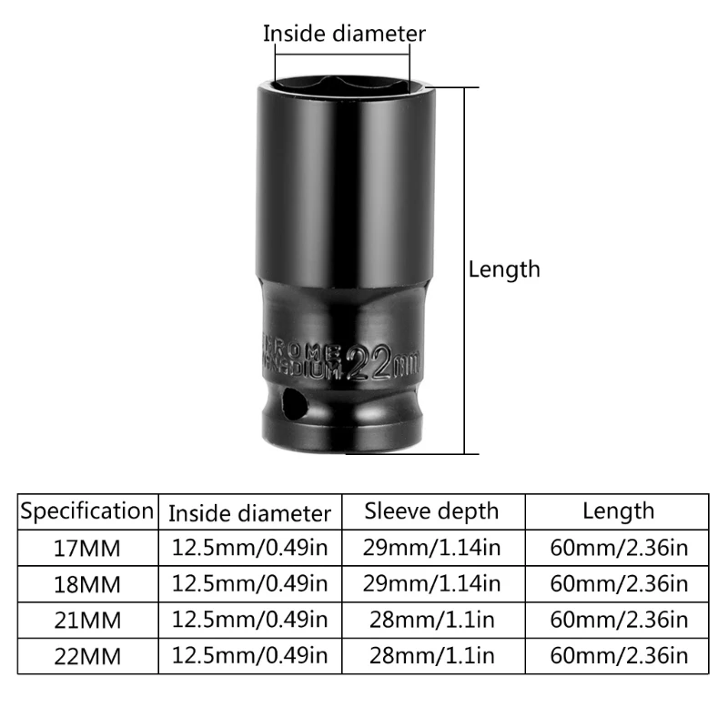 Efficient 1/2inch ExtendedHex Socket Quality 21mm Deep Impact Socket Deep Impact Socket Quick Fastening