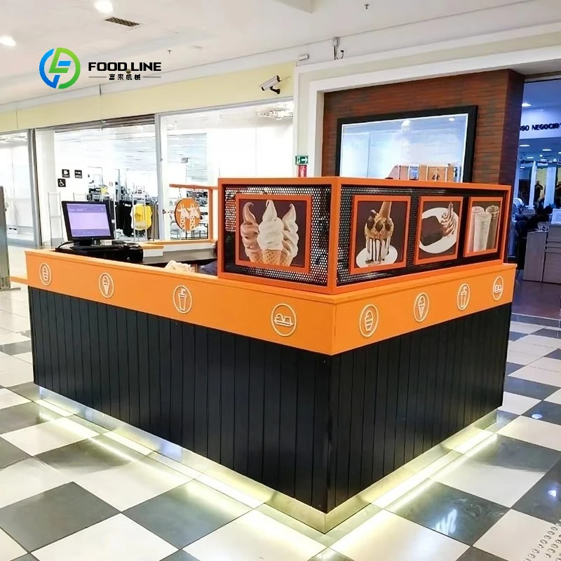 Hot Sale Custom Ice Cream Beverage Counter Retail Food Stall Mall Island Display Cabinet Snack Dessert Shop Furniture Fast Food