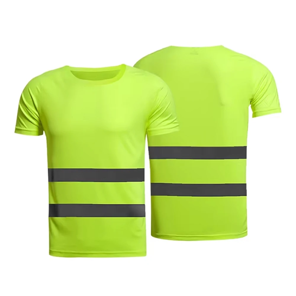 High Visibility Reflective Safety Work T-shirt Fluorescent Yellow Breathable Construction Night Running Cycling Clothes Workwear