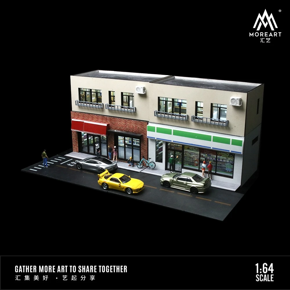 Model garasi mobil Diorama 1/64 lampu LED Model tempat parkir mobil tampilan adegan bangunan jalan kota hadiah koleksi Model