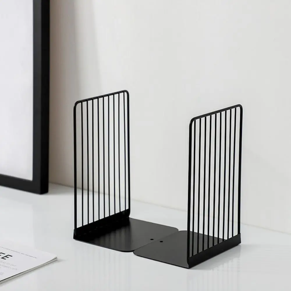 Nordic Style Hollow Metal Bookends Anti-slip Reusable Simple Book Stand Space Saving Large Capacity Desktop Bookshelf Students