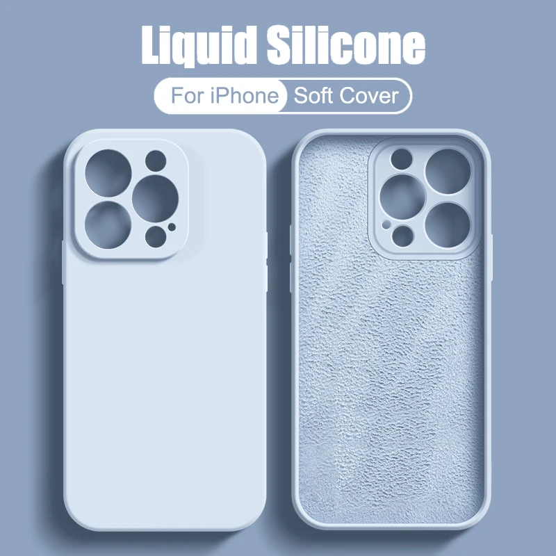 Original Liquid Silicone Solid Color Phone Case for iPhone 15 14 Pro Max 13 12 11 XS XR X Mini 7 8 Plus SE Shockproof Soft Cover