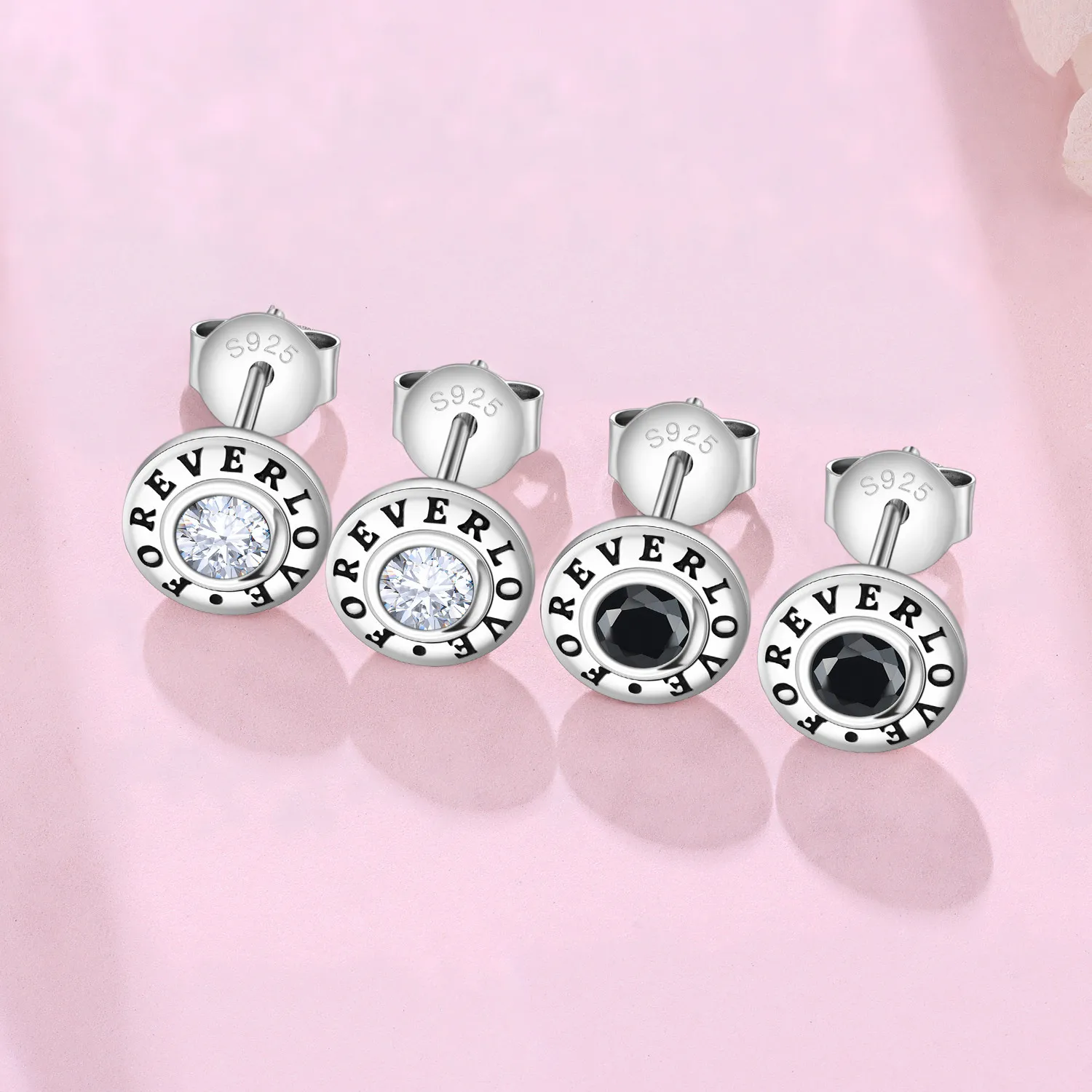 

MISEFF S925 Sterling Silver Earring FOREVER LOVE Printed Ear Stud Earrings For Women Fashion Jewelry Birthday Gift