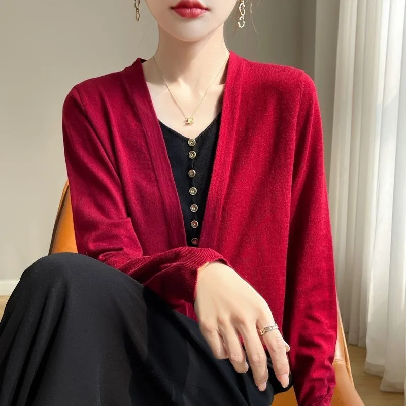 

Осень-зима отпуск, двухсекционное пальто с цветными блоками, кардиган, свитер, новый свободный свитер в корейском стиле с длинными рукавами для женщин