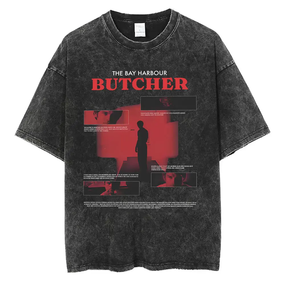 Washed Vintage Dexter Morgan The Bay Harbour Butcher Double Sided Print T Shirt Men Women Casual Oversized Tshirt 90s Streetwear