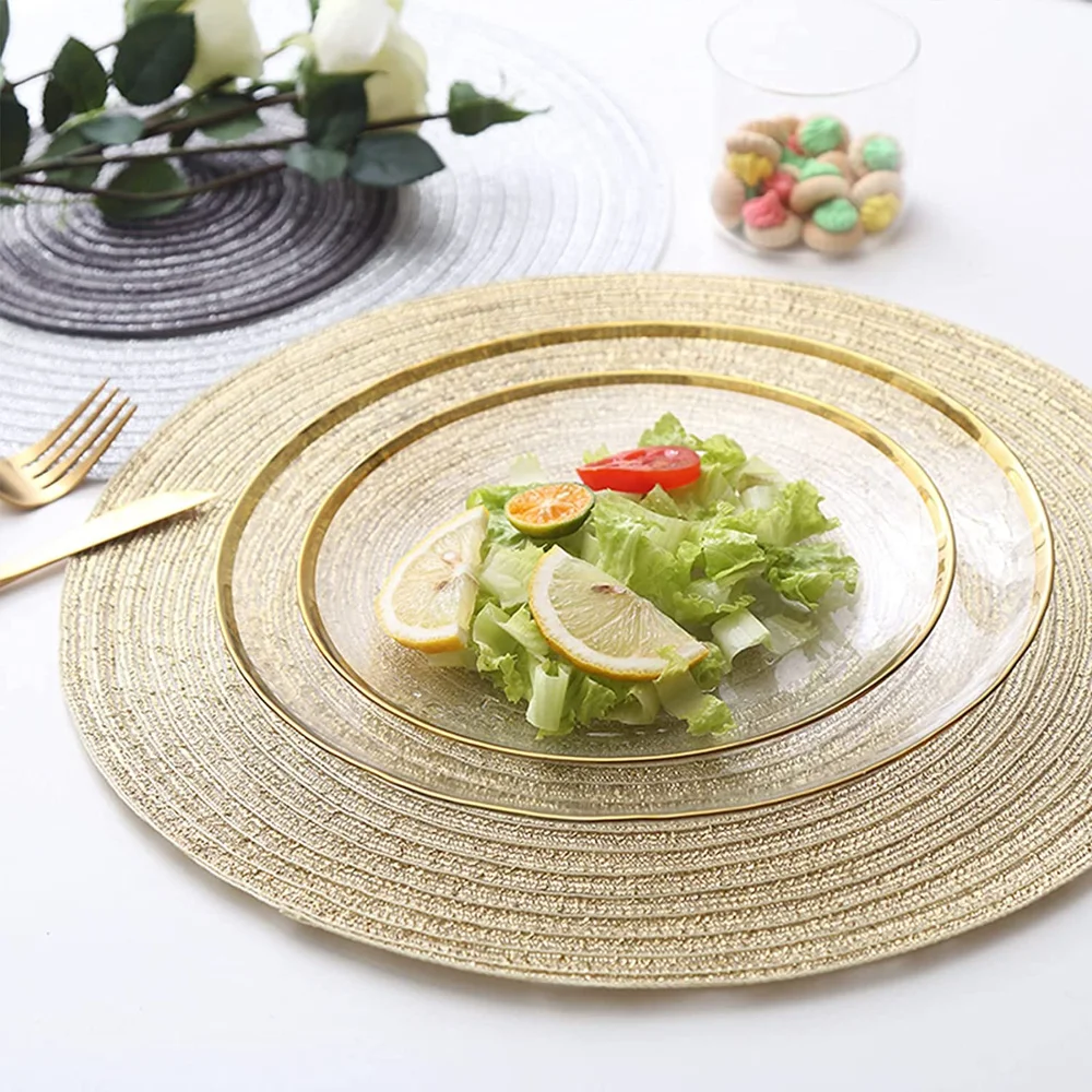 6PCS Braided Beige Round Place Mats for Kitchen Dining Table Runner Heat Insulation Non-Slip Washable Placemats Christmas Dinner